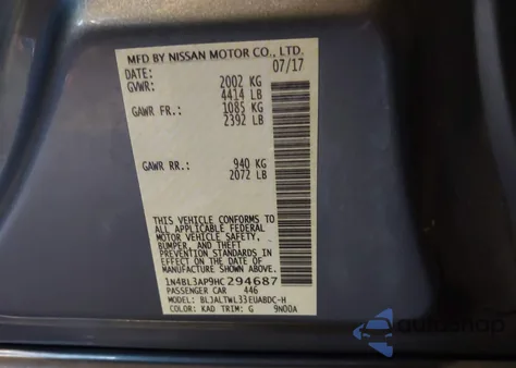 2017 Nissan Altima 3.5 Sl from USA, damaged, VIN 1N4BL3AP9HC294687